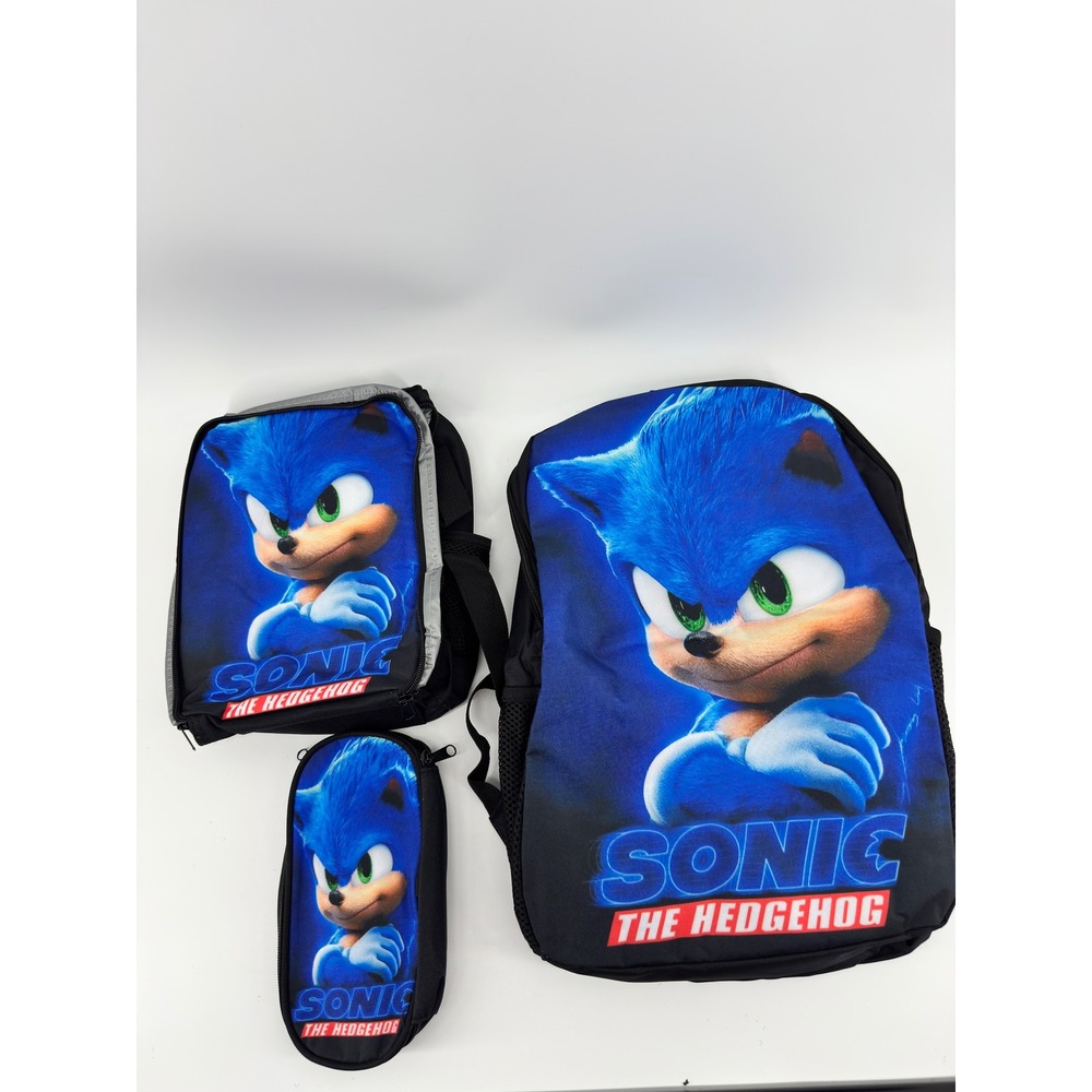 Sonic The Hedgehog 3 Piece Backpack Set with Lunch Bag and Pencil Case Blue